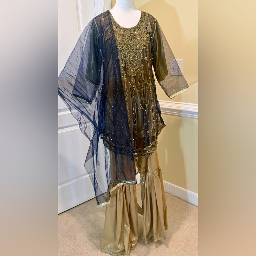 Elegant Navy and Gold Embellished Indian Outfit